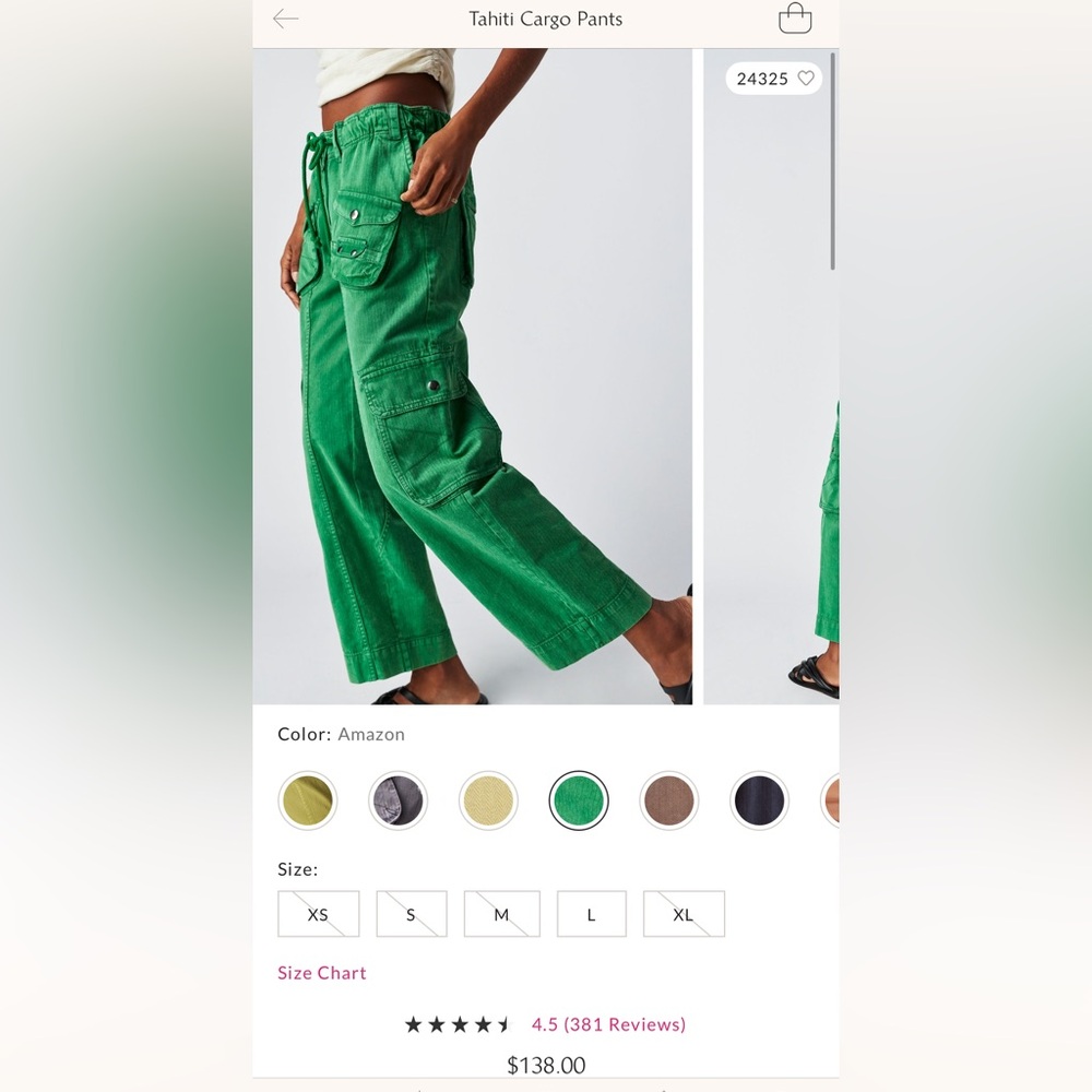 Free People Tahiti Cargo Pants color Amazon NWT